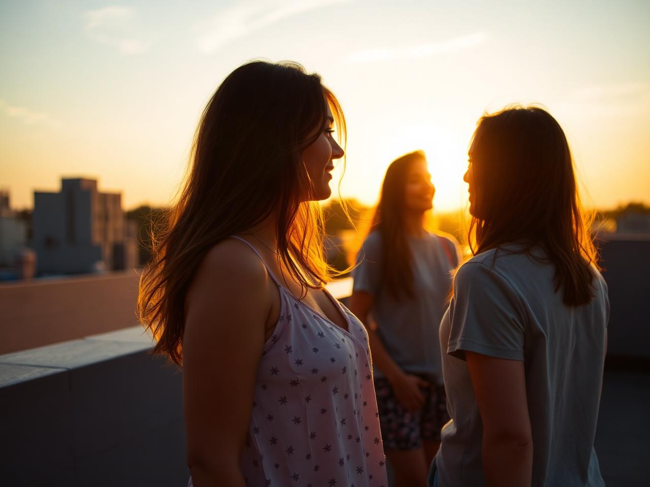 Friends on a rooftop at dusk